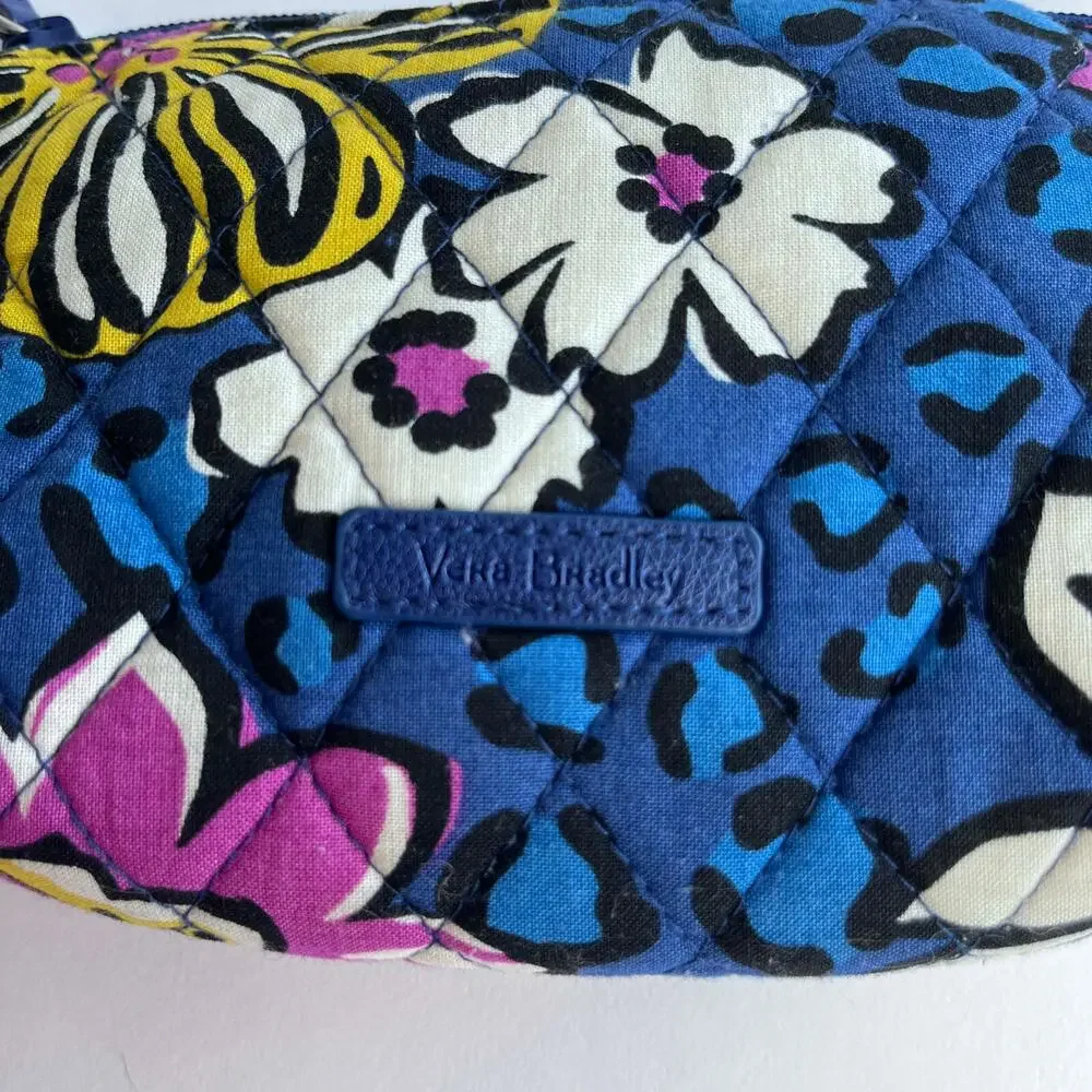 Vera Bradley Compact Travel Cosmetic Bag with Small Mirror Blue Floral Quilted